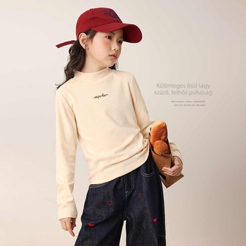 Lányoknak tervezett hosszú ujjú felső fél garbónyakkal, puha feldolgozású poliészter 95%, 3–8 éveseknek, téli viselet