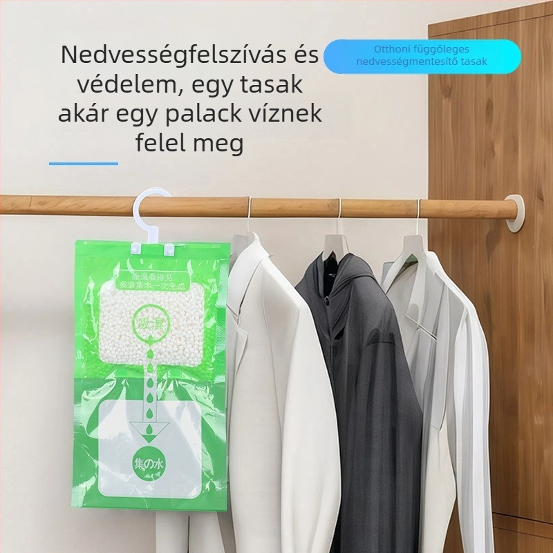 Kalcium-klorid deszikkáns a szobák szárazítására — Qingrunjia márka; funkció: szárítás és nedvességszabályozás; tömeg 100 g; függő használatra