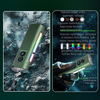 LED zseblámpa alumíniumötvözetből, 5W, akkumulátor 1000mAh, újratölthető, kézi működtetés, kulcstartóval, hatótávolság 500 m feletti