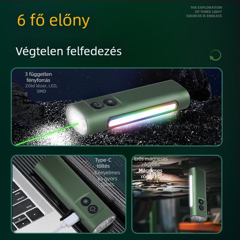 LED zseblámpa alumíniumötvözetből, 5W, akkumulátor 1000mAh, újratölthető, kézi működtetés, kulcstartóval, hatótávolság 500 m feletti