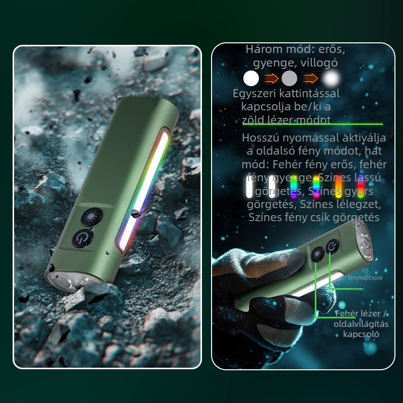 LED zseblámpa alumíniumötvözetből, 5W, akkumulátor 1000mAh, újratölthető, kézi működtetés, kulcstartóval, hatótávolság 500 m feletti