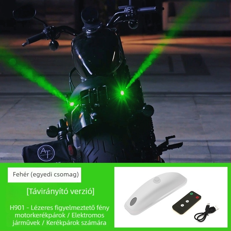 Motorkerékpár hátsó lámpa lézeres vetítéssel és stroboszkóp hatással, modell H901, 5V, 0.2A