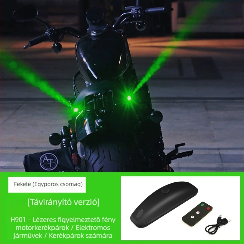 Motorkerékpár hátsó lámpa lézeres vetítéssel és stroboszkóp hatással, modell H901, 5V, 0.2A