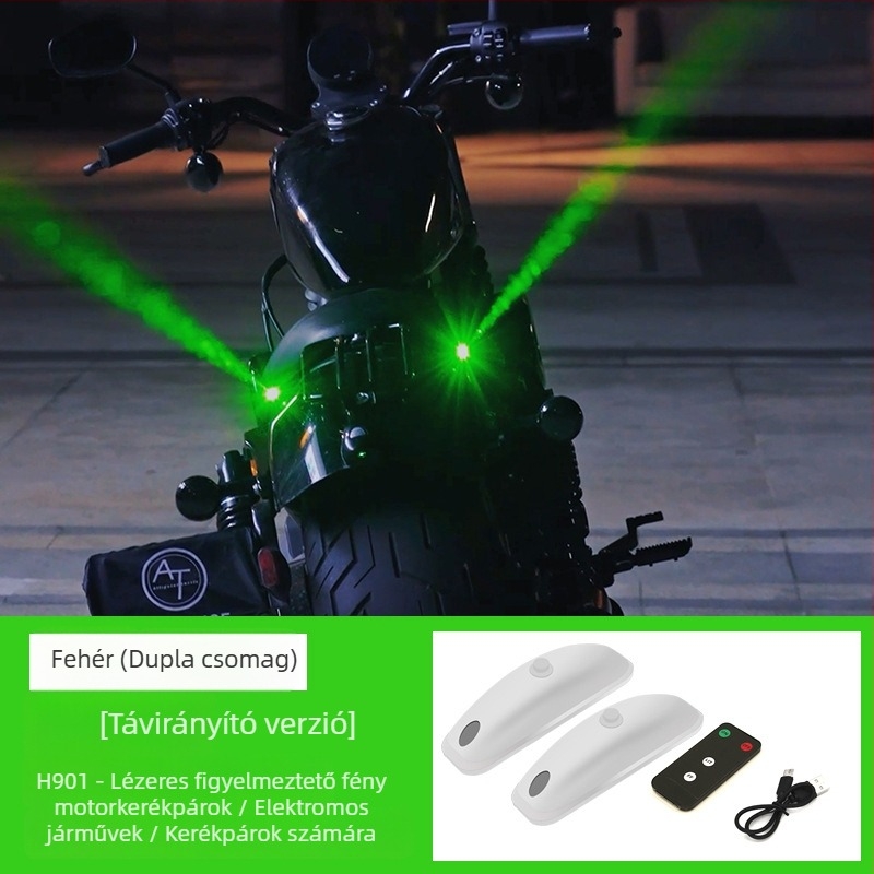 Motorkerékpár hátsó lámpa lézeres vetítéssel és stroboszkóp hatással, modell H901, 5V, 0.2A