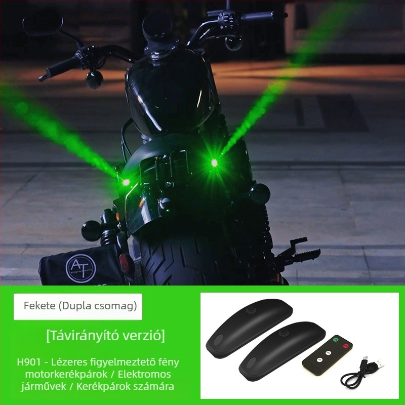 Motorkerékpár hátsó lámpa lézeres vetítéssel és stroboszkóp hatással, modell H901, 5V, 0.2A