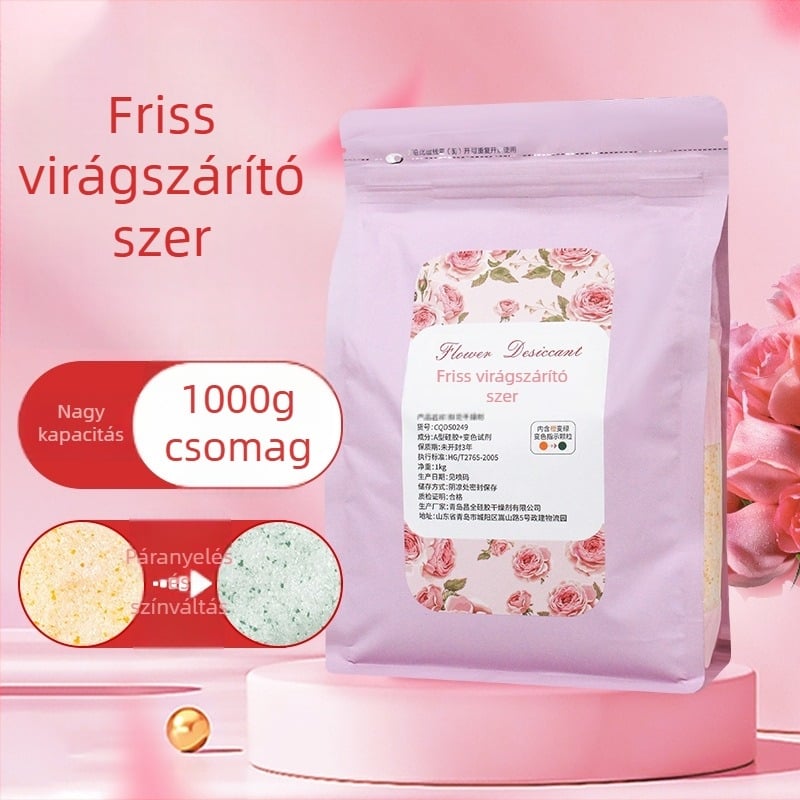 Szilikagél virágok szárítására – DIY szárított virágokhoz (Márka: Changquan; Funkció: Szárítás és nedvességmentesítés; Tömeg: 1 kg; Csomagolás: tasak; Elhelyezés: vízszintesen)