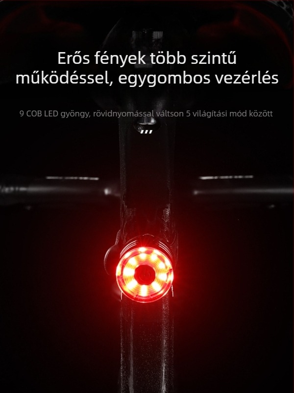 Kerékpár hátsó lámpa hosszú üzemidővel éjszakai tekeréshez – magas fényerő, hegyi és országúti kerékpárokhoz, figyelmeztető jelzés