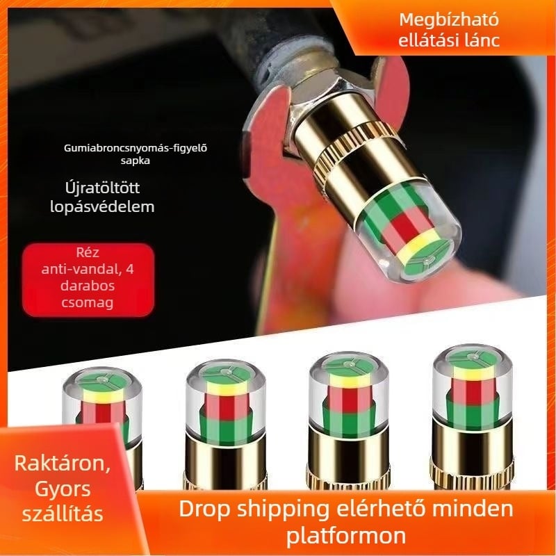 Fém szelepsapka guminyomás-figyelő készülék, mechanikus mérőfej, kompakt kivitel, analóg kijelző, normál pontosság