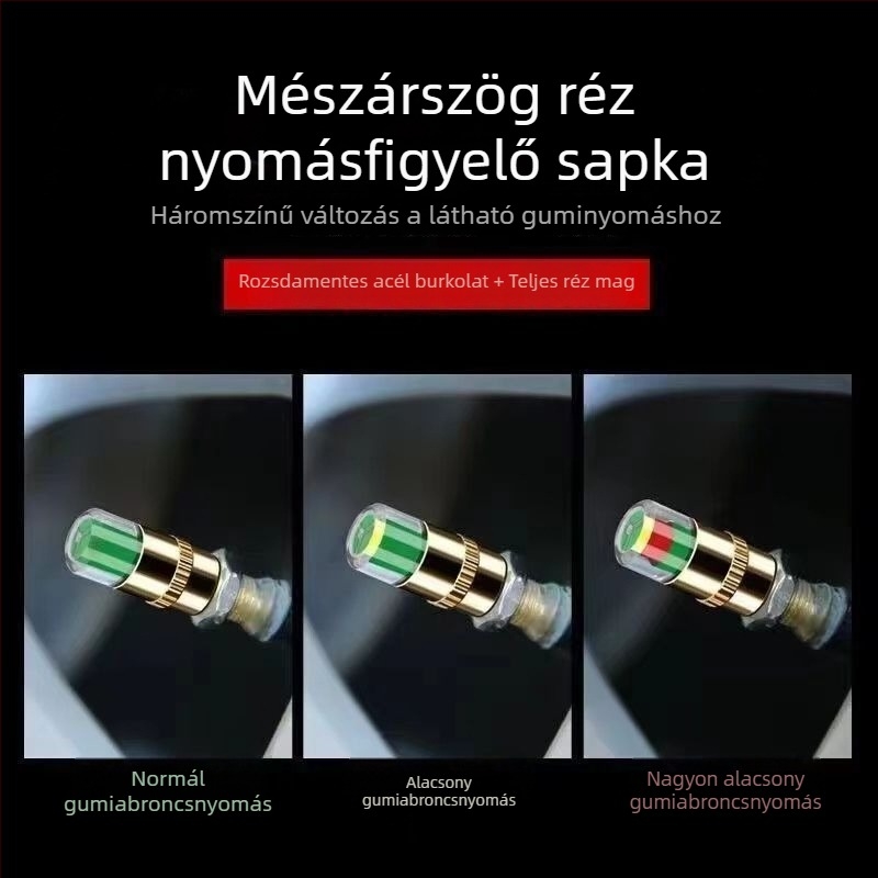 Fém szelepsapka guminyomás-figyelő készülék, mechanikus mérőfej, kompakt kivitel, analóg kijelző, normál pontosság
