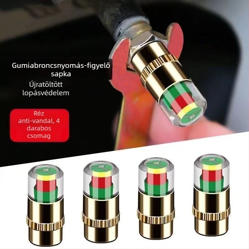 Fém szelepsapka guminyomás-figyelő készülék, mechanikus mérőfej, kompakt kivitel, analóg kijelző, normál pontosság