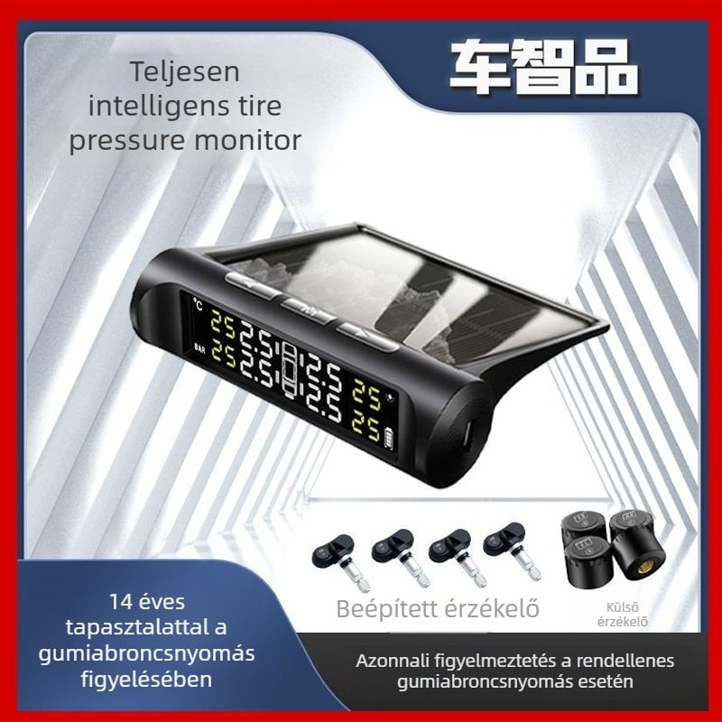 Vezeték nélküli digitális autógumi nyomásfigyelő, napelemes működés, TPMS belső és külső monitorozás, nagy pontosság