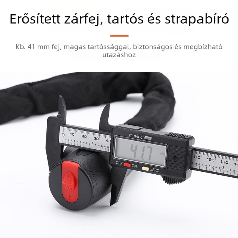 Kerékpárlánc-zár kulccsal, anti-tolvaj funkcióval, modell JY5012, YUUISD márka, acélkábel, tömeg 800 g