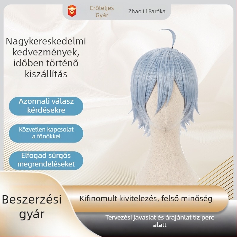 Cosplay paróka - rövid göndör haj, anime stílus, anyag: magas hőmérsékletű huzal, márka Cool