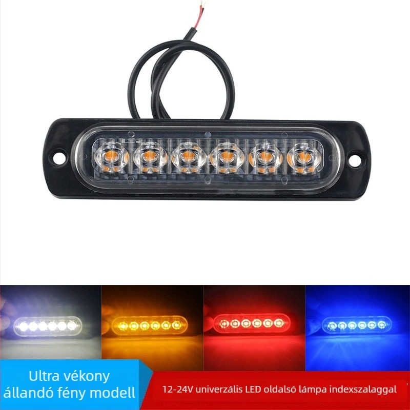 Autóipari LED6 ultra vékony oldalsó figyelmeztető fény, 12-24V, 12W, 2835 LED, Bd-6led modell, élettartam 5000 óra