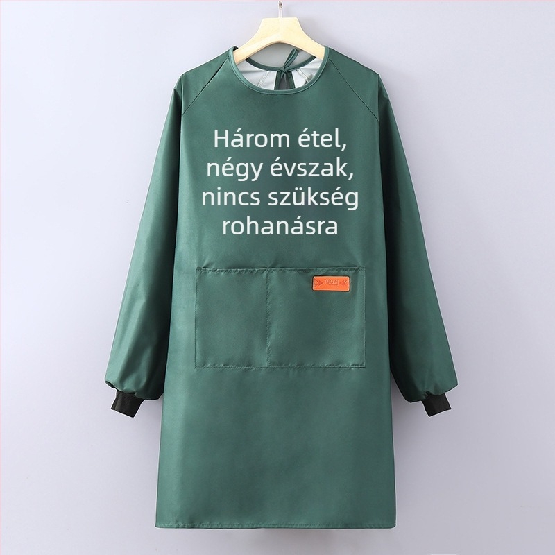 Konyhai hosszú ujjú kötény, vízálló és olajálló, poliészter, felnőtt használatra, catering