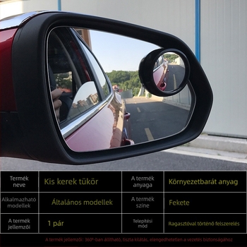 Autó visszapillantó tükör, kis kör alakú melléktükör holttérhez, 360°-os széles látómező, minden modellhez kompatibilis