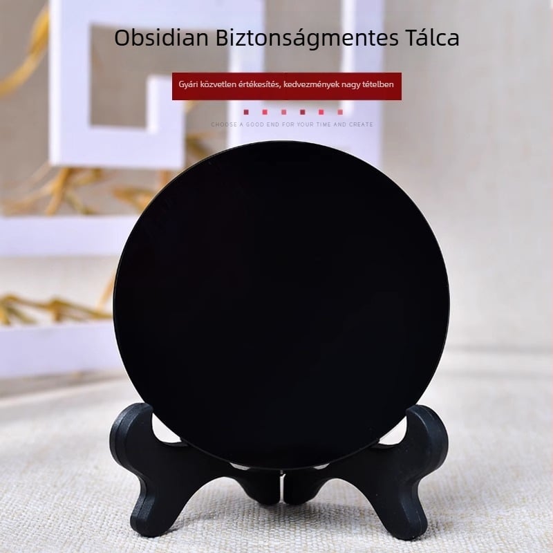Obszidán korong Feng Shui dísz tükrös felülettel és hétcsillagos alappal, Geometria, Modern egyszerűség