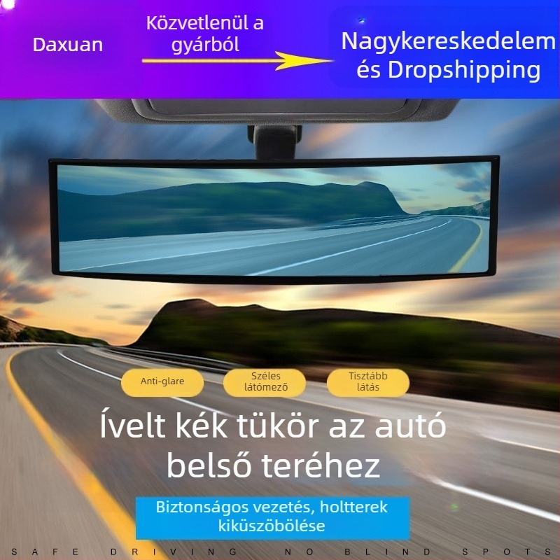 Belső visszapillantó tükör széles látómezővel, gömbtükör anti-glare lencsével, 12V, univerzális illeszkedés