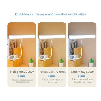 Klip-on LED olvasólámpa éjjeliszekrényhez, szemvédővel, beépített Li-ion akkumulátor, érintéses kapcsoló, 7W