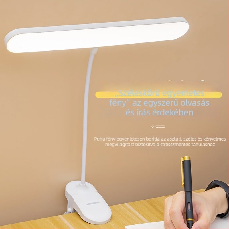 Klip-on LED olvasólámpa éjjeliszekrényhez, szemvédővel, beépített Li-ion akkumulátor, érintéses kapcsoló, 7W
