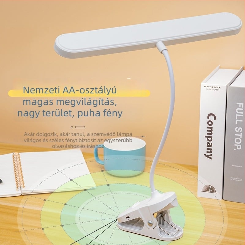 Klip-on LED olvasólámpa éjjeliszekrényhez, szemvédővel, beépített Li-ion akkumulátor, érintéses kapcsoló, 7W