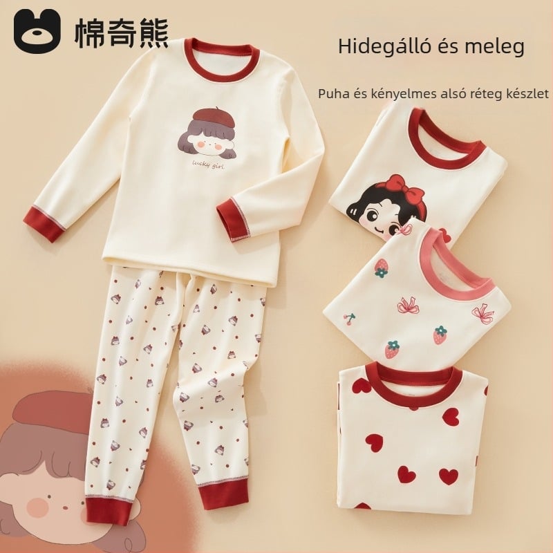 Gyerek pizsamaszett - 95% pamut, 5% spandex, antibakteriális, őszi-téli, uniszex, hercegnő stílus, rajzfilm mintázat