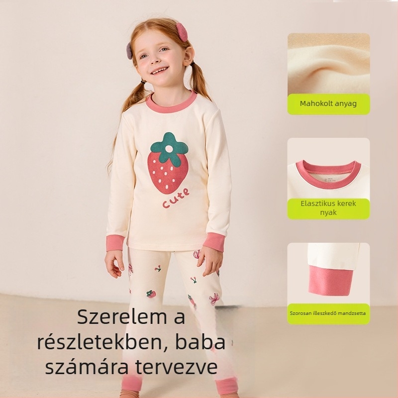 Gyerek pizsamaszett - 95% pamut, 5% spandex, antibakteriális, őszi-téli, uniszex, hercegnő stílus, rajzfilm mintázat