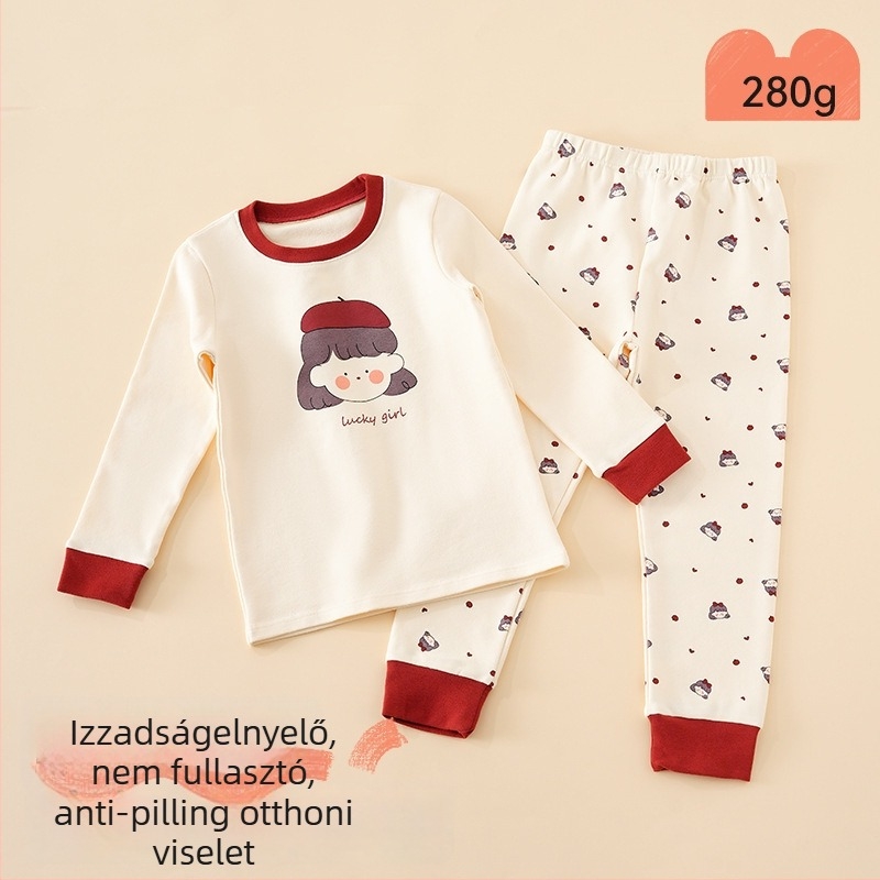 Gyerek pizsamaszett - 95% pamut, 5% spandex, antibakteriális, őszi-téli, uniszex, hercegnő stílus, rajzfilm mintázat