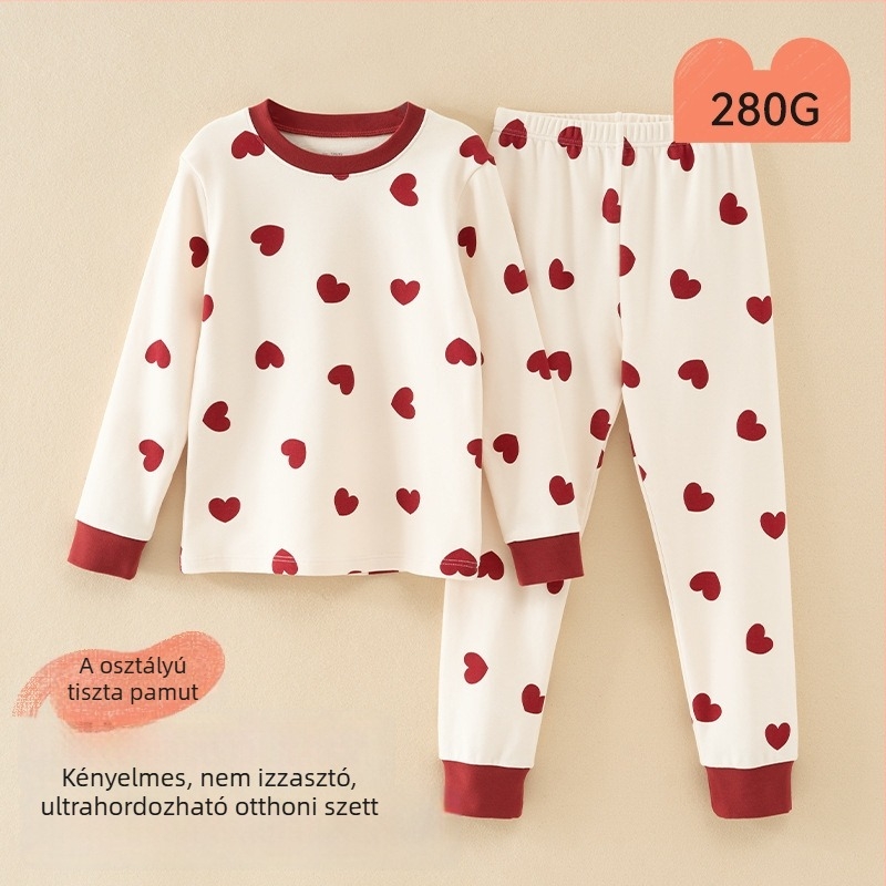 Gyerek pizsamaszett - 95% pamut, 5% spandex, antibakteriális, őszi-téli, uniszex, hercegnő stílus, rajzfilm mintázat