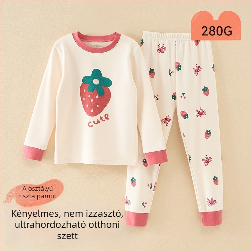 Gyerek pizsamaszett - 95% pamut, 5% spandex, antibakteriális, őszi-téli, uniszex, hercegnő stílus, rajzfilm mintázat