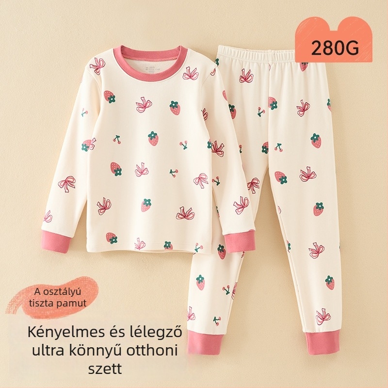 Gyerek pizsamaszett - 95% pamut, 5% spandex, antibakteriális, őszi-téli, uniszex, hercegnő stílus, rajzfilm mintázat