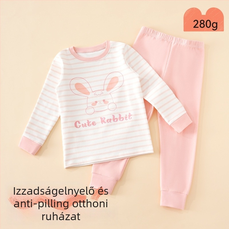 Gyerek pizsamaszett - 95% pamut, 5% spandex, antibakteriális, őszi-téli, uniszex, hercegnő stílus, rajzfilm mintázat