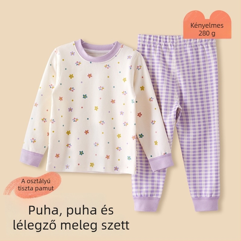 Gyerek pizsamaszett - 95% pamut, 5% spandex, antibakteriális, őszi-téli, uniszex, hercegnő stílus, rajzfilm mintázat