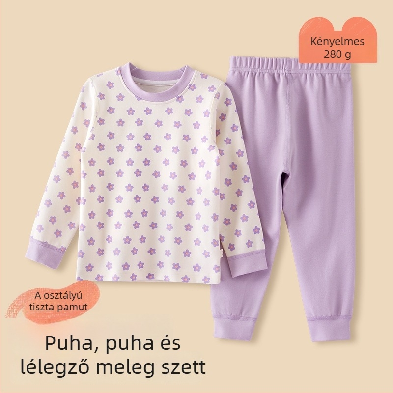 Gyerek pizsamaszett - 95% pamut, 5% spandex, antibakteriális, őszi-téli, uniszex, hercegnő stílus, rajzfilm mintázat