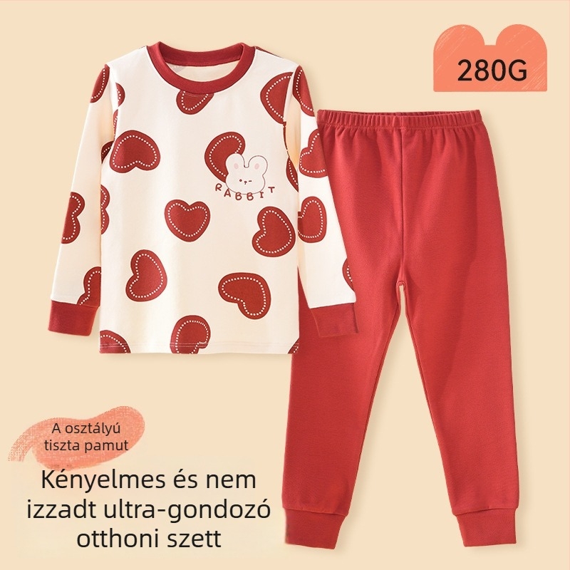 Gyerek pizsamaszett - 95% pamut, 5% spandex, antibakteriális, őszi-téli, uniszex, hercegnő stílus, rajzfilm mintázat