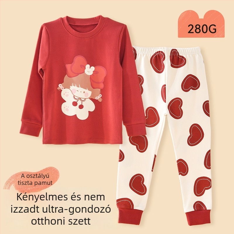 Gyerek pizsamaszett - 95% pamut, 5% spandex, antibakteriális, őszi-téli, uniszex, hercegnő stílus, rajzfilm mintázat