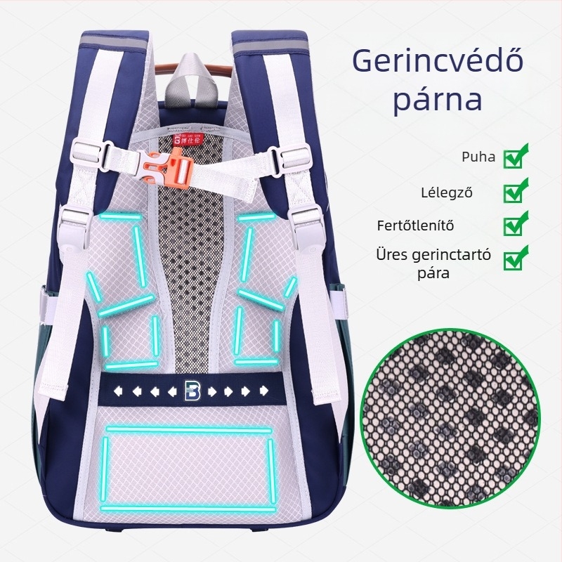 Uniszex iskolai hátizsák 3–4. osztályos tanulóknak — vízálló, bővíthető kapacitás, ergonómikus hátsó panel, poliészter