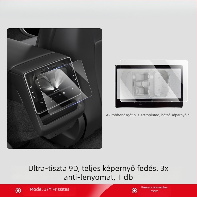 Edzett üveg védelem a Tesla Model 3/Y/YL középső kijelzőjéhez és a hátsó képernyőhöz — 1 év garancia