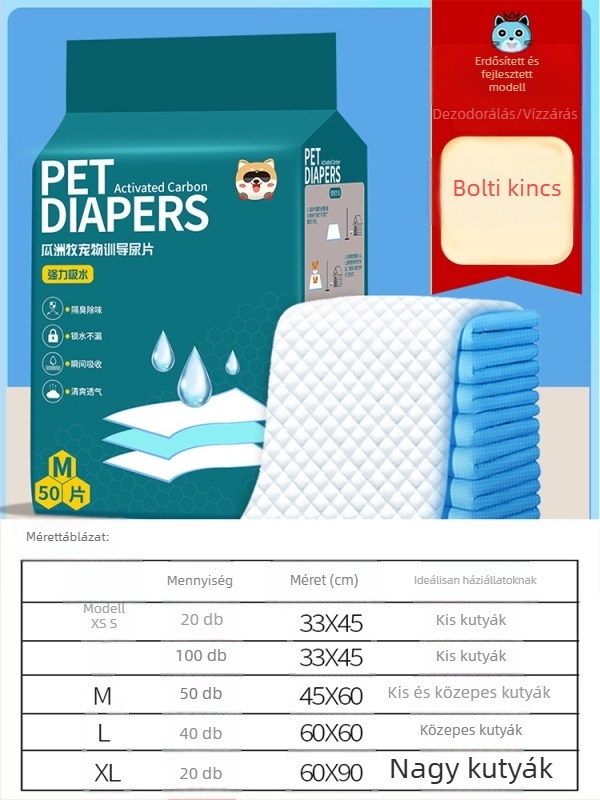 Kutyák és macskák számára, egyszer használatos vizelet alátét párnák, 100 db, nem szőtt anyag, nedvszívó és szagtalanító