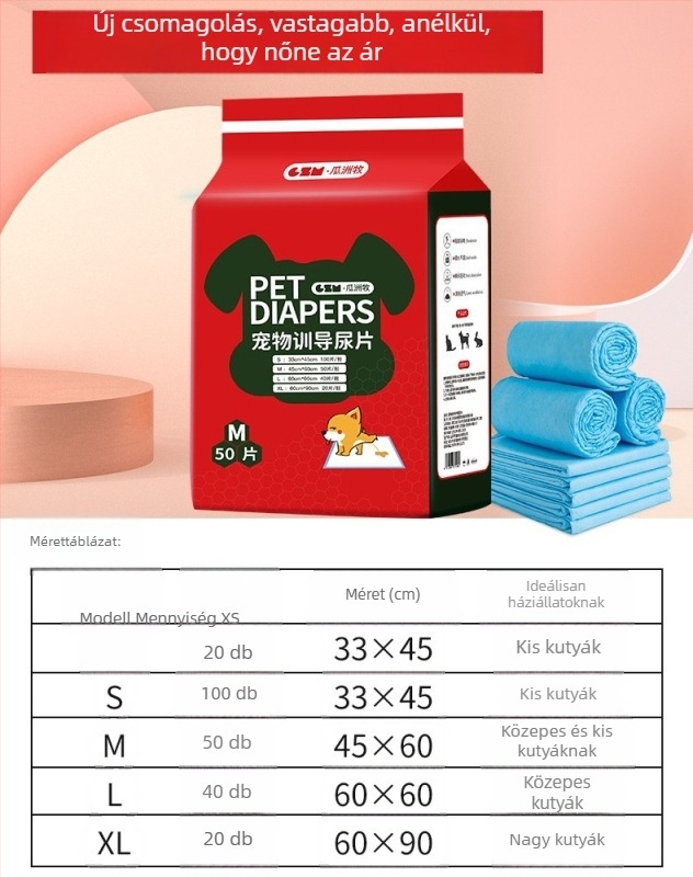 Kutyák és macskák számára, egyszer használatos vizelet alátét párnák, 100 db, nem szőtt anyag, nedvszívó és szagtalanító
