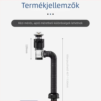Műanyag mosdólefolyó készlet, S-alakú, kinyitható fedéllel (flip plate), modell vízszintes és függőleges sorok, testreszabható feldolgozás, Long Whale