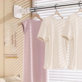 Rozsdamentes acélból készült szegély nélküli ablakba helyezhető ruhaszárító rúd, kihúzható falra szerelhető, erkélyre, modern minimalista dizájn, 2025-ben bemutatva.