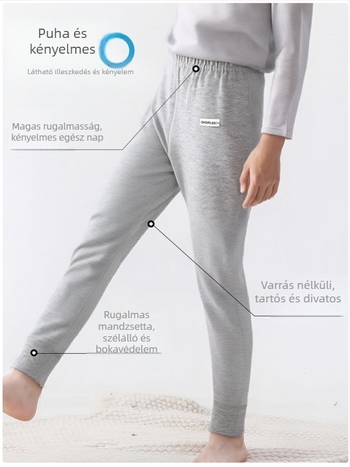 100% pamut gyerekeknek szánt alsóruha őszi–téli szezonra, középmagas derekú, nyitott ágyékkal, uniszex