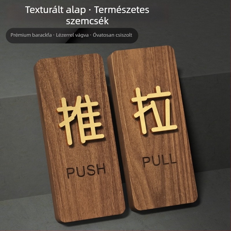Diófából készült tolóajtó faljelzőtábla, 3D felirattal, öntapadós, üzletek, panziók, szállodák, kórházak és irodaházak számára
