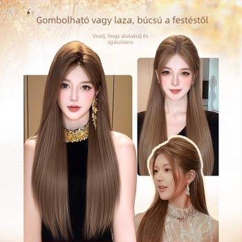 Hosszú, egyenes paróka frufruval, koreai stílus, modell 9001, hőálló rostok, mechanikus sapkakonstrukció