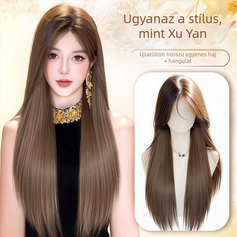 Hosszú, egyenes paróka frufruval, koreai stílus, modell 9001, hőálló rostok, mechanikus sapkakonstrukció