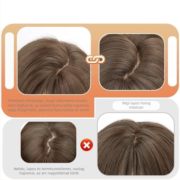 Paróka: hosszú, egyenes haj, egyenes frufli, természetes megjelenés, haj magas hőmérsékletű selyemből, nem festhető