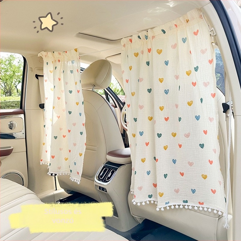 Kétrétegű pamutszálas autófüggöny medvés-nyusis motívummal, privát szféra, napvédelem és hőszigetelés (akasztási típus)