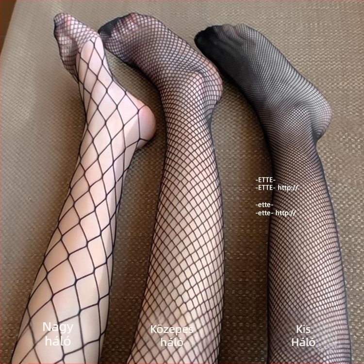 Hálós harisnya hosszú csővel, vékony nylon anyag, 70–80% nylon tartalom
