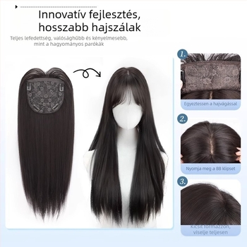 Top Hair Replacement Piece nőknek, hosszú egyenes haj, hőálló rostok, mechanikus feldolgozás